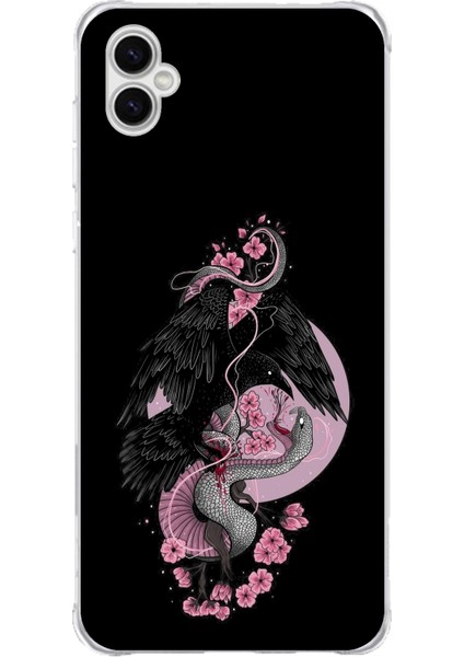 Samsung Galaxy A04 Uyumlu Pembe Siyah Yılan Baskılı Silikon Kılıf