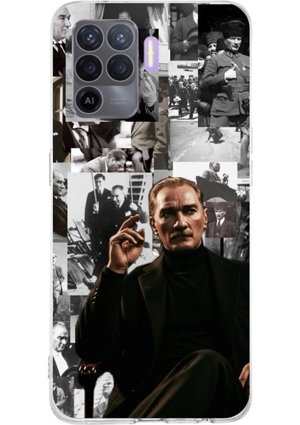 Oppo Reno 5 Lite Uyumlu Mustafa Kemal Atatürk Kolaj Baskılı Silikon Kılıf