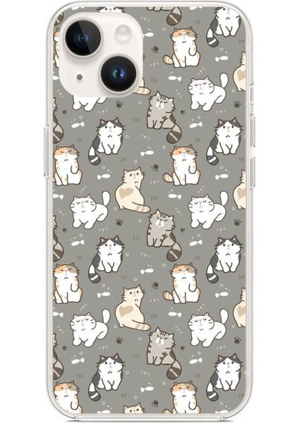 iPhone 13 - 14 Uyumlu Minik Sevimli Kediler Baskılı Silikon Kılıf