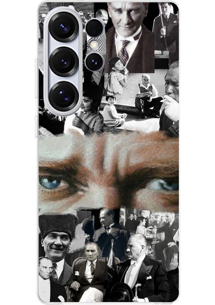 Samsung Galaxy S25 Ultra Uyumlu Atatürk Renkli Kolaj Gözler Baskılı Silikon Kılıf