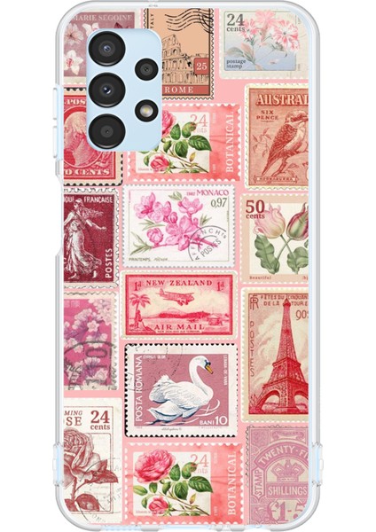 Samsung Galaxy A13 Uyumlu Pembe Posta Pulları Baskılı Silikon Kılıf
