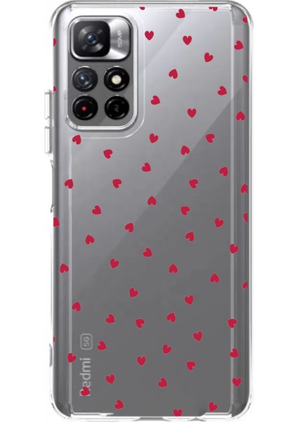 Redmi 10 Uyumlu Kırmızı Kalpler Tasarımlı Baskılı Silikon Kılıf