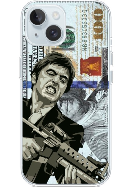 iPhone 15 Uyumlu Scarface Dolar Tasarımlı Baskılı Silikon Kılıf