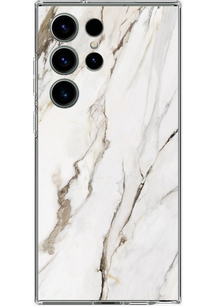 Samsung Galaxy S24 Ultra Uyumlu Beyaz Mermer Baskılı Silikon Kılıf