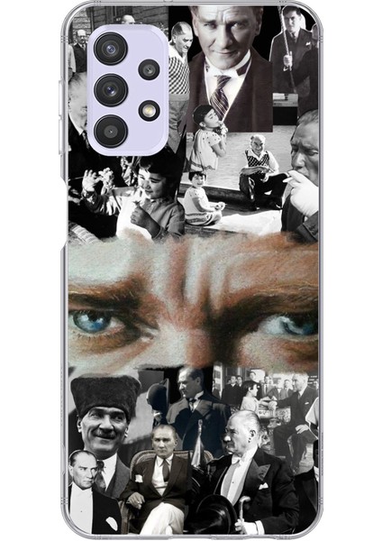 Samsung Galaxy A32 Uyumlu Atatürk Renkli Kolaj Gözler Baskılı Silikon Kılıf