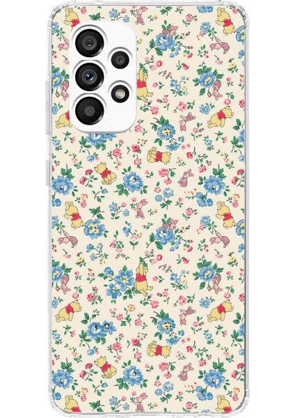 Samsung Galaxy A23 Uyumlu Ayı Winnie Pooh ve Çiçekler Baskılı Silikon Kılıf