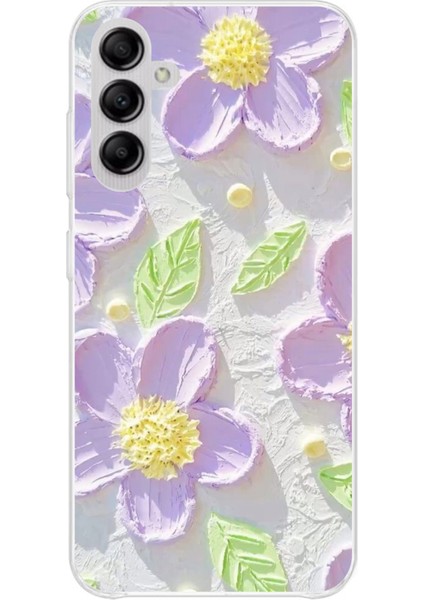 Samsung Galaxy A14 Uyumlu Mor Papatyalar Sulu Boya Baskılı Silikon Kılıf
