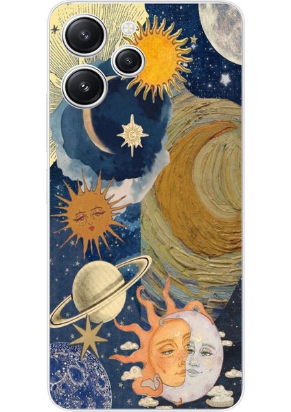 Redmi 12 Uyumlu Güneş ve Ay Evren Tasarımlı Baskılı Silikon Kılıf