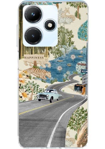 Infinix Hot 30I Uyumlu Yeşil Sanatsal Yol Çiçekler Baskılı Silikon Kılıf