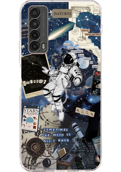 Huawei P Smart 2021 Uyumlu Retro Astronot Tasarımlı Baskılı Silikon Kılıf