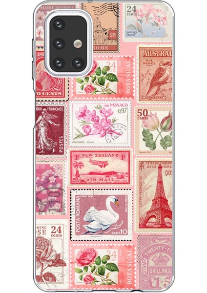 Samsung Galaxy M31S Uyumlu Pembe Posta Pulları Baskılı Silikon Kılıf