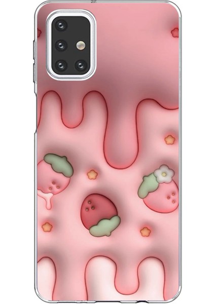 Samsung Galaxy M31S Uyumlu Çilekli Pasta Baskılı Silikon Kılıf