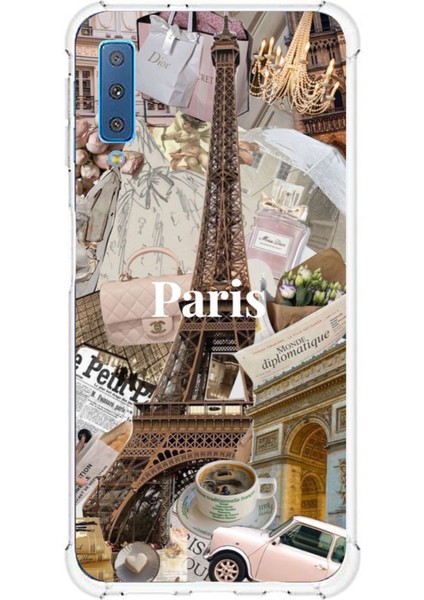 Samsung Galaxy A7 2018 Uyumlu Paris Kolaj Baskılı Silikon Kılıf