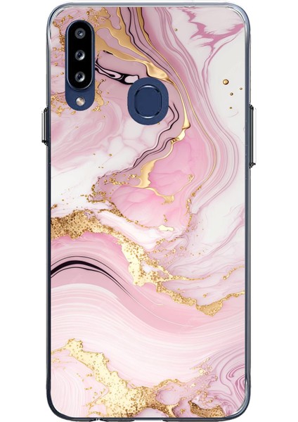 Samsung Galaxy A20S Uyumlu Pembe Mermer Baskılı Silikon Kılıf