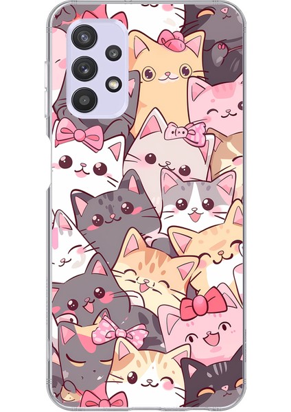 Samsung Galaxy A32 Uyumlu Sevimli Kediler Baskılı Silikon Kılıf
