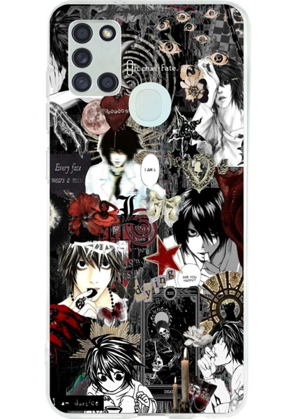 Samsung Galaxy A21S Uyumlu Death Note Kolaj Tasarımlı Baskılı Silikon Kılıf