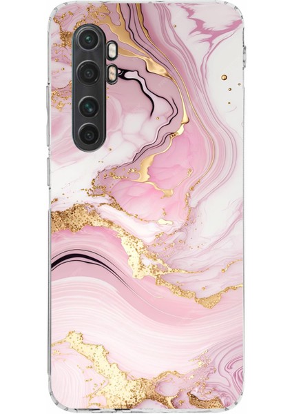 Mi Note 10 Lite Uyumlu Pembe Mermer Baskılı Silikon Kılıf