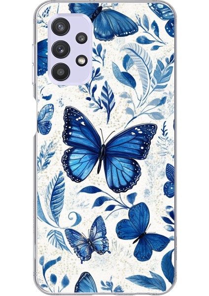 Samsung Galaxy A32 Uyumlu Mavi Kelebekler Baskılı Silikon Kılıf