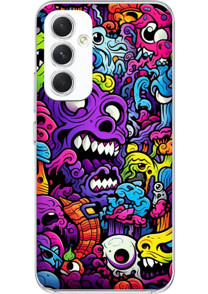 Samsung Galaxy A54 Uyumlu Psikodeli Renkli Canavarlar Baskılı Silikon Kılıf
