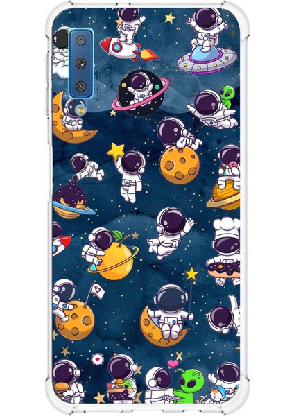 Samsung Galaxy A7 2018 Uyumlu Minik Astronotlar Uzayda Baskılı Silikon Kılıf