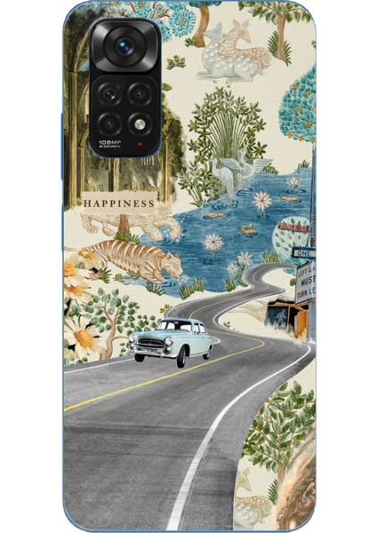 Redmi Note 11 - 11S Uyumlu Yeşil Sanatsal Yol Çiçekler Baskılı Silikon Kılıf