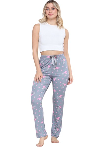 Pijama Altı Modal Ring Viskon Kumaş Kalp Desenli-Gri fiyatları