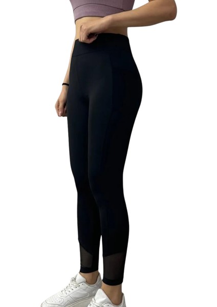 Bileği Tül Detaylı Scuba Tayt - Si̇yah