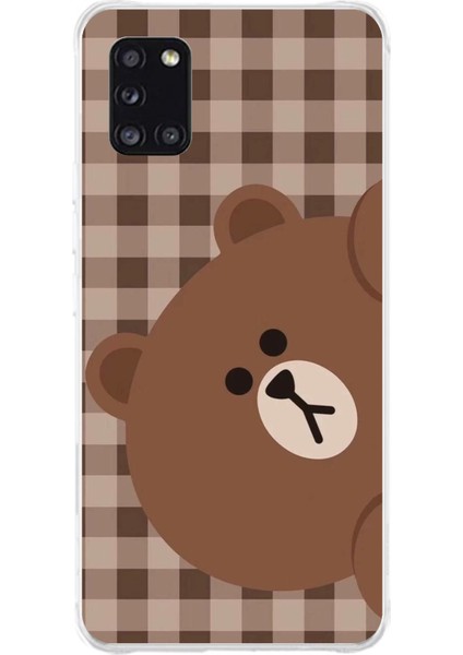 Samsung Galaxy A31 Uyumlu Kahverengi Ayı Yan Tasarımlı Baskılı Silikon Kılıf