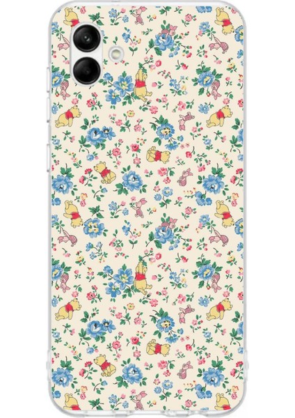 Samsung Galaxy A06 Uyumlu Ayı Winnie Pooh ve Çiçekler Baskılı Silikon Kılıf
