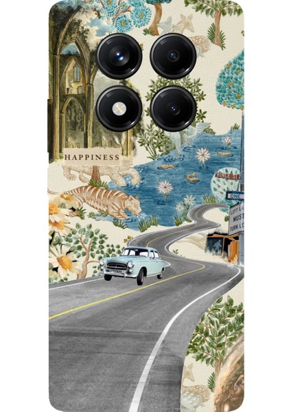 Redmi Note 14 Pro 5g Uyumlu Yeşil Sanatsal Yol Çiçekler Baskılı Silikon Kılıf