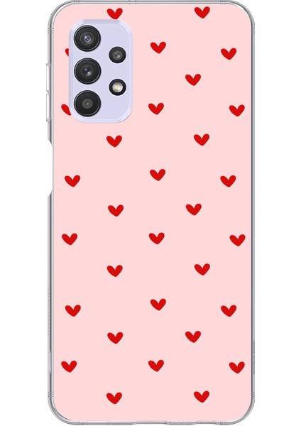 Samsung Galaxy A32 Uyumlu Kırmızı Minik Kalpler Baskılı Silikon Kılıf