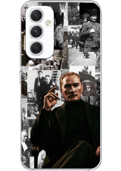 Samsung Galaxy A54 Uyumlu Mustafa Kemal Atatürk Kolaj Baskılı Silikon Kılıf