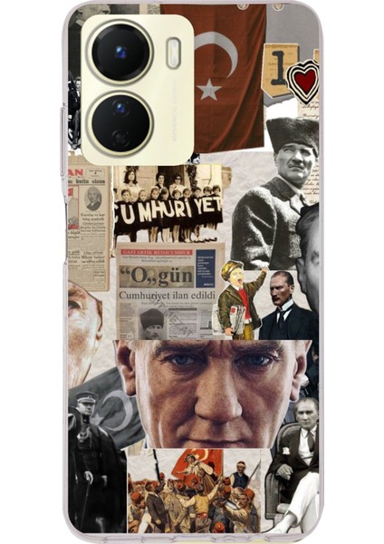 Vivo Y16 Uyumlu Atatürk Cumhuriyet Kolaj Baskılı Silikon Kılıf