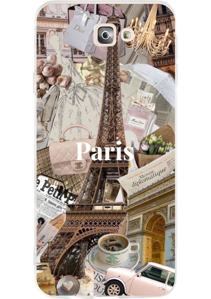 Samsung Galaxy J7 Prime Uyumlu Paris Kolaj Baskılı Silikon Kılıf