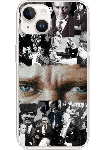 iPhone 13 - 14 Uyumlu Atatürk Renkli Kolaj Gözler Baskılı Silikon Kılıf