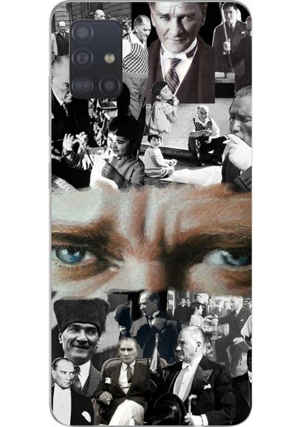 Samsung Galaxy A51 Uyumlu Atatürk Renkli Kolaj Gözler Baskılı Silikon Kılıf