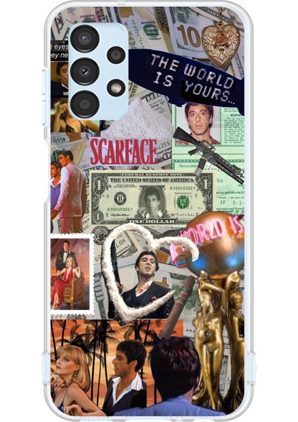 Samsung Galaxy A13 Uyumlu Scarface Kolaj Tasarımlı Baskılı Silikon Kılıf