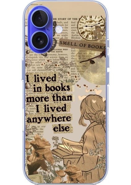 iPhone 16 Uyumlu Kitap Okuyan Kadın Retro Baskılı Silikon Kılıf