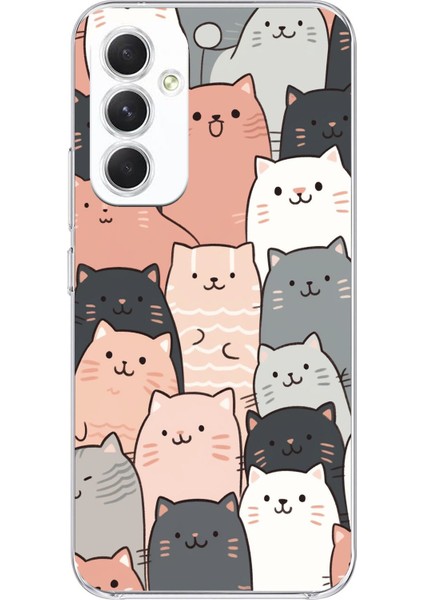 Samsung Galaxy A54 Uyumlu Pufi Kedicikler Tasarımlı Baskılı Silikon Kılıf