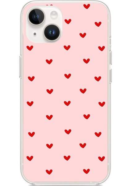 iPhone 13 - 14 Uyumlu Kırmızı Minik Kalpler Baskılı Silikon Kılıf