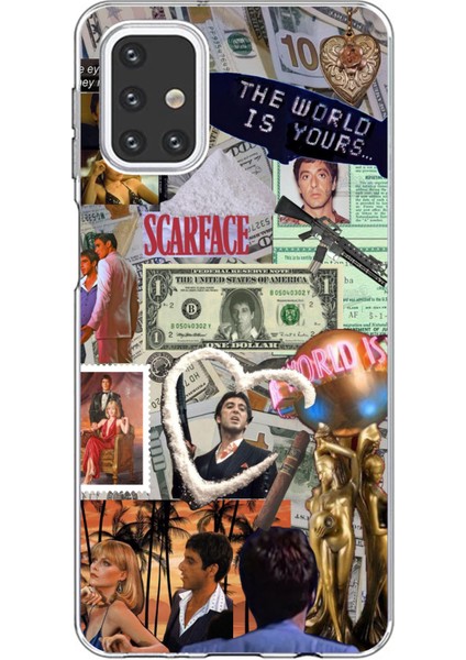 Samsung Galaxy M31S Uyumlu Scarface Kolaj Tasarımlı Baskılı Silikon Kılıf