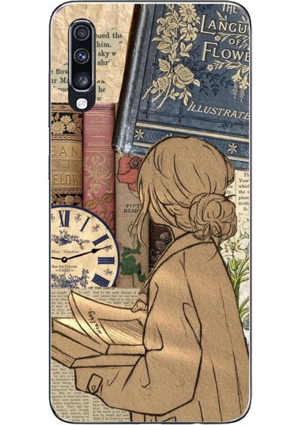 Samsung Galaxy A70 Uyumlu Retro Gazete Kadın Tasarımlı Baskılı Silikon Kılıf