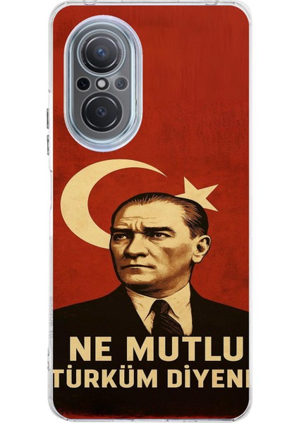 Huawei Nova 9 Se Uyumlu Ne Mutlu Türkiye Bayrak Atatürk Baskılı Silikon Kılıf