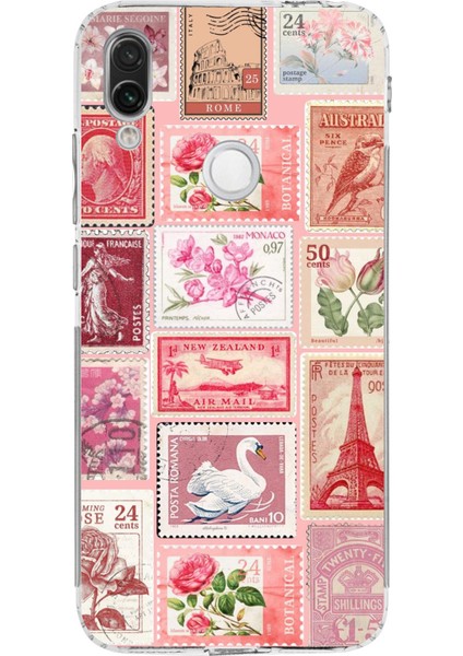 Redmi Note 7 Uyumlu Pembe Posta Pulları Baskılı Silikon Kılıf