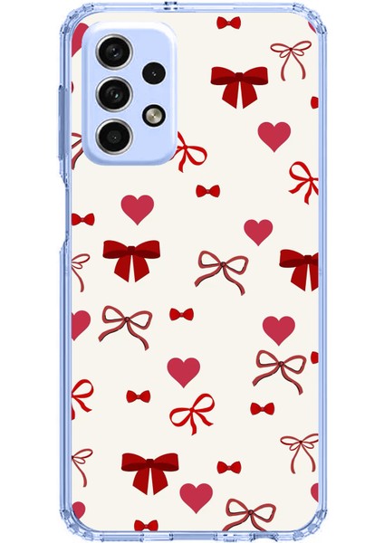 Samsung Galaxy A33 Uyumlu Bordo Kalp ve Fiyonklar Baskılı Silikon Kılıf