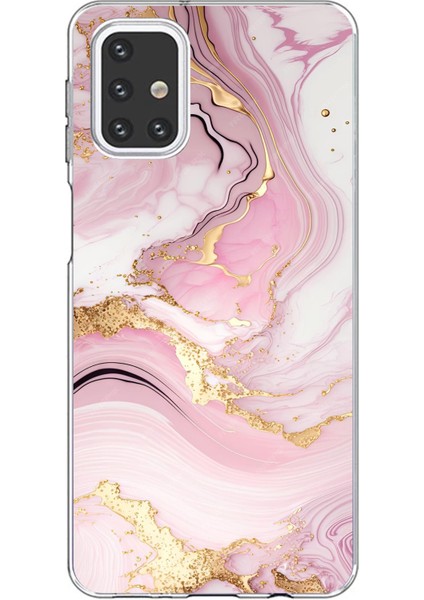 Samsung Galaxy M31S Uyumlu Pembe Mermer Baskılı Silikon Kılıf