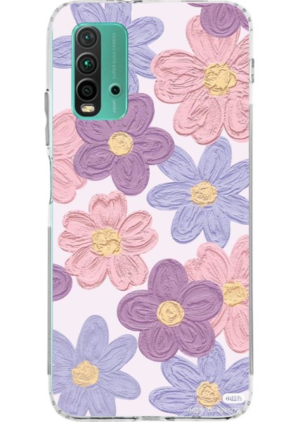 Redmi 9t - Poco M3 Uyumlu Renkli Papatyalar Sulu Boya Baskılı Silikon Kılıf