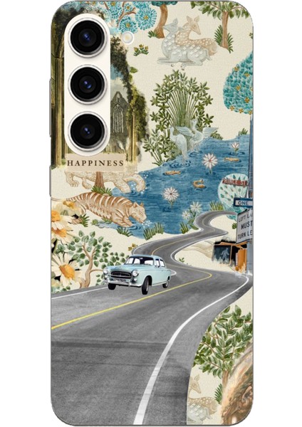 Samsung Galaxy S23 Uyumlu Yeşil Sanatsal Yol Çiçekler Baskılı Silikon Kılıf