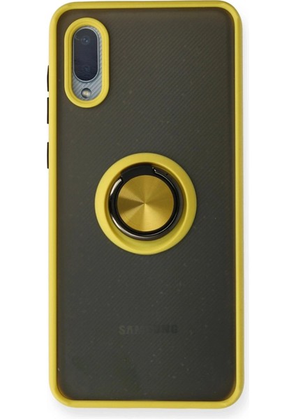 Samsung Galaxy A02 Kılıf Montreal Yüzüklü Silikon Kapak - Sarı