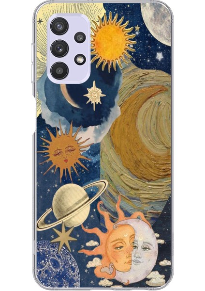 Samsung Galaxy A32 Uyumlu Güneş ve Ay Evren Tasarımlı Baskılı Silikon Kılıf